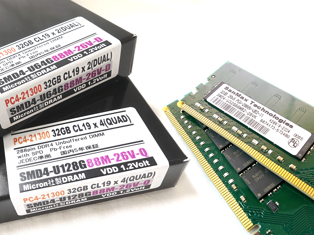 サンマックスから大容量32GBモジュール採用デスクトップ用DDR4-2666